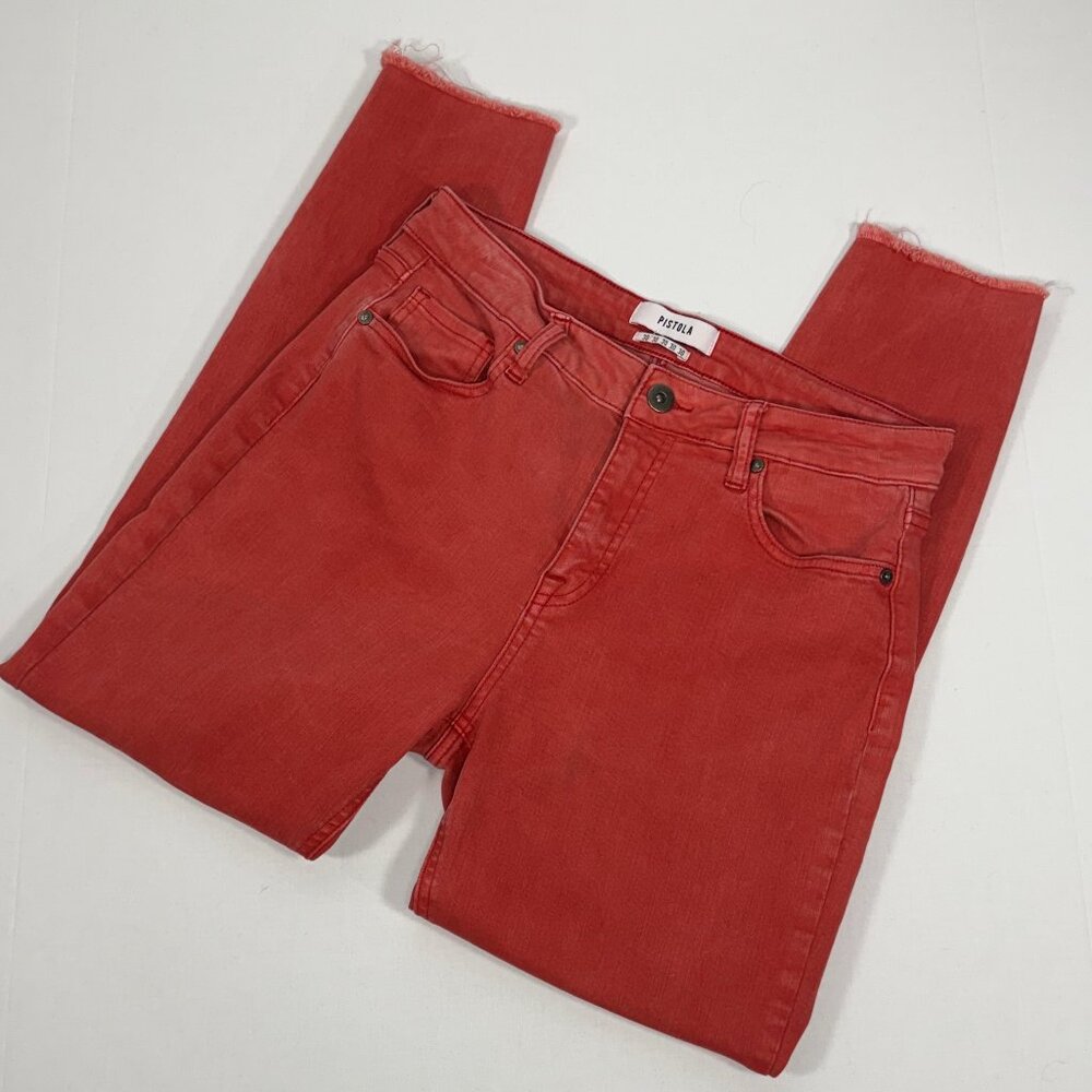 Raw Hem Pistola Coral Red High Rise Skinny Jeans Size 30โ